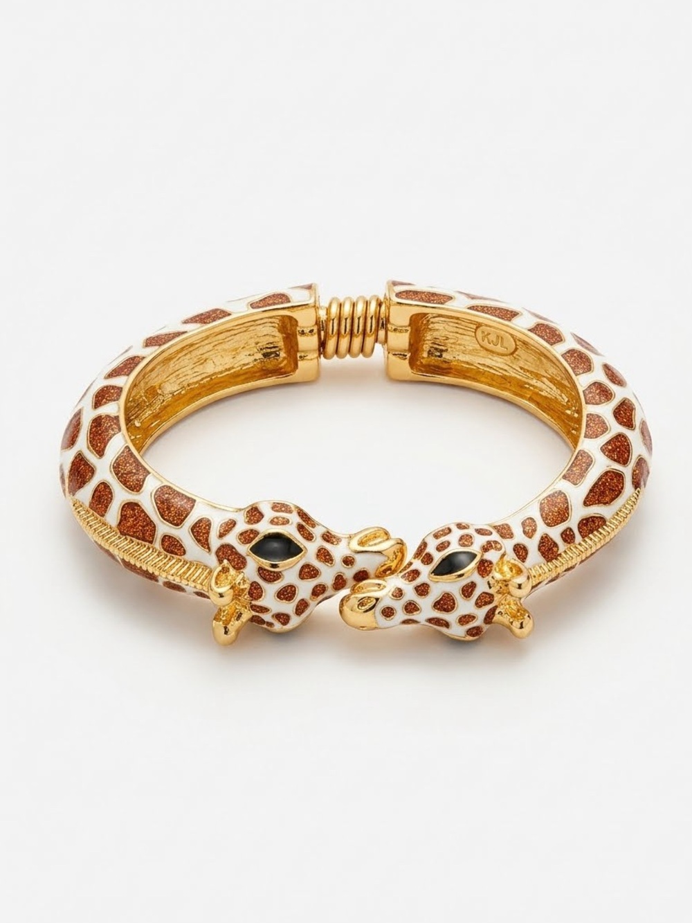 Kenneth Jay Lane KJL Enameled Giraffe Bangle Bracelet Vintage Clamper